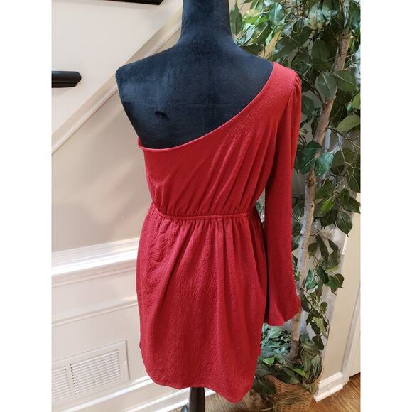 Judith March Women's Red Polyester Pleated One Shoulder Fit & Flare Dress Large - Picture 2 of 11